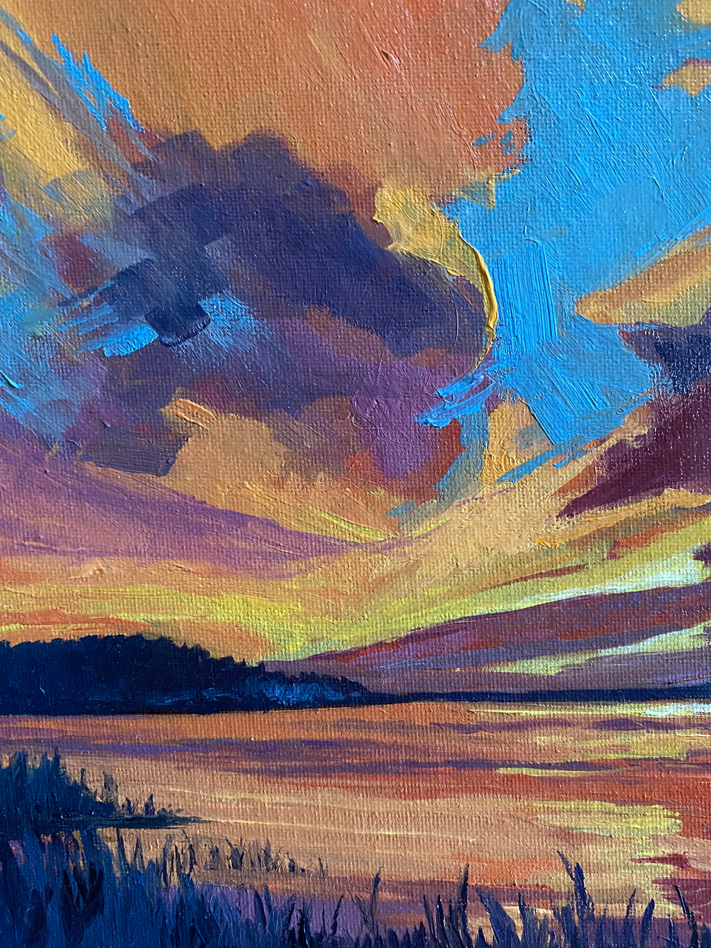 Summer Lake Sunset - Original Oil Painting