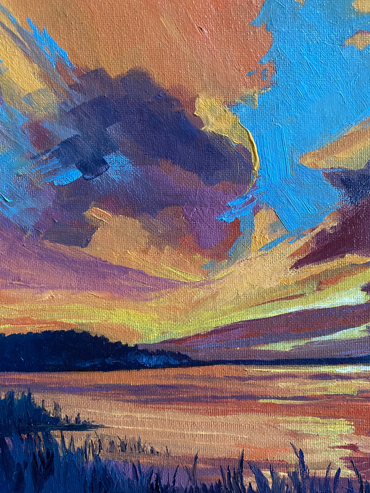 Summer Lake Sunset - Original Oil Painting
