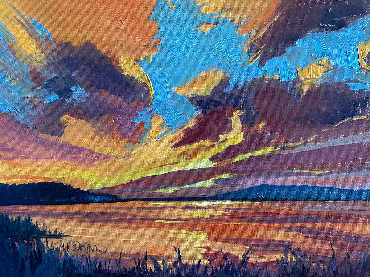 Summer Lake Sunset - Original Oil Painting