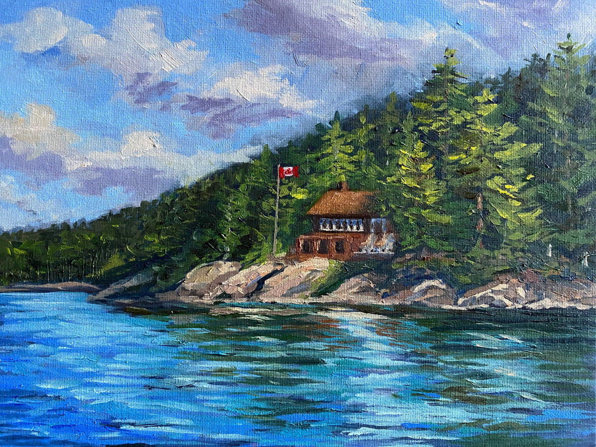 Canadian Cottage on the Lake - Original Oil Painting