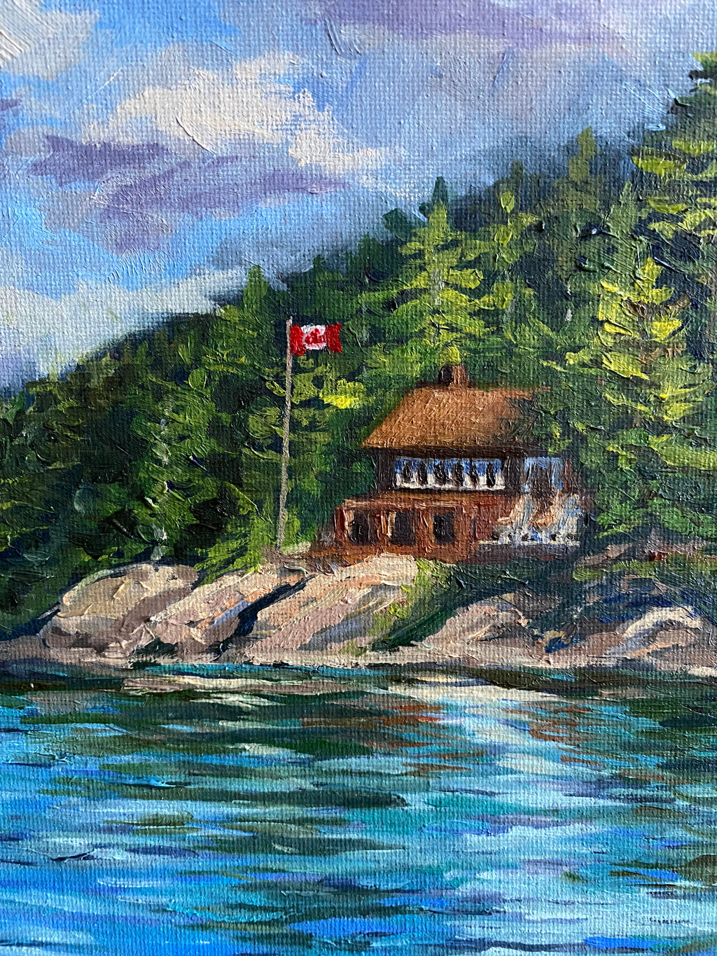 Canadian Cottage on the Lake - Original Oil Painting