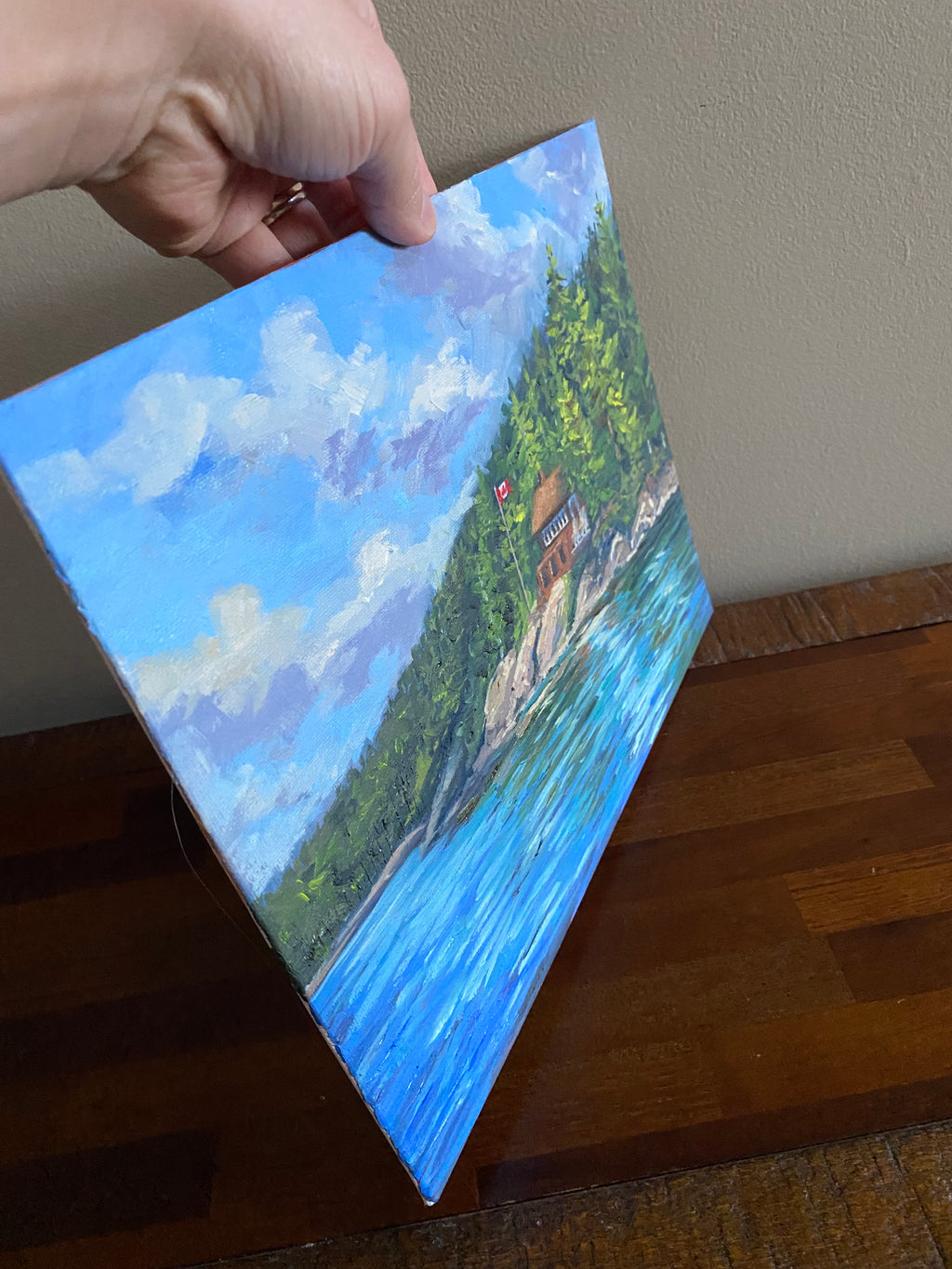Canadian Cottage on the Lake - Original Oil Painting