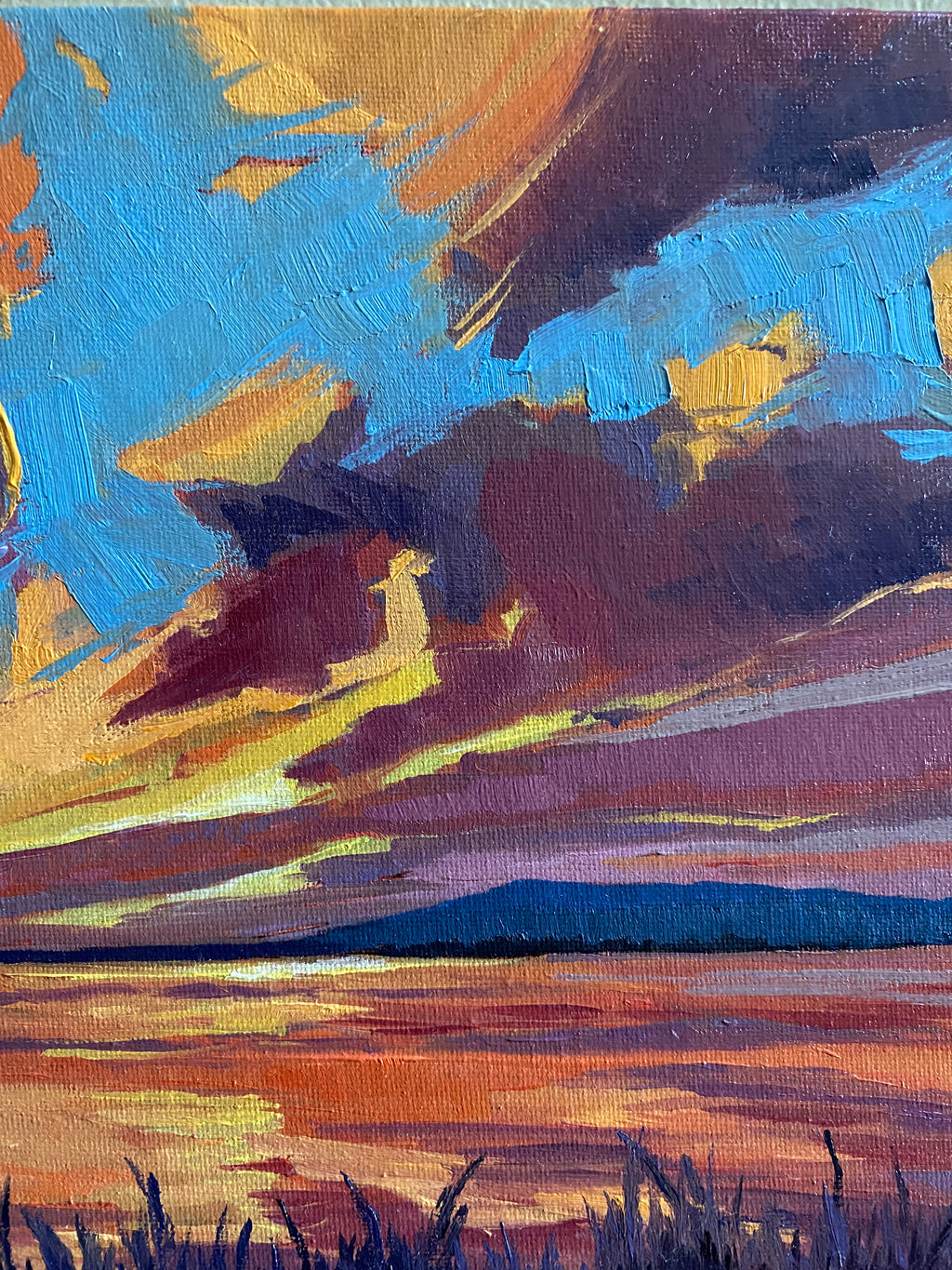 Summer Lake Sunset - Original Oil Painting