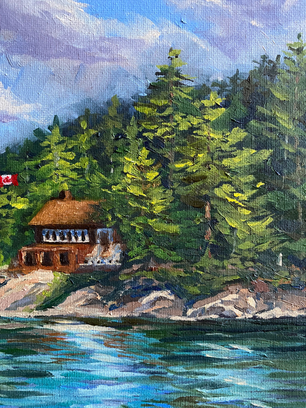 Canadian Cottage on the Lake - Original Oil Painting