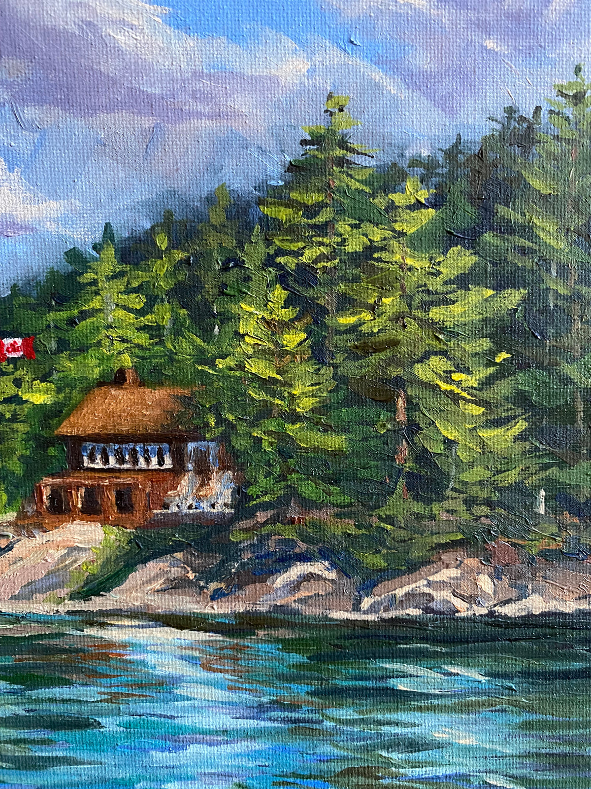 Canadian Cottage on the Lake - Original Oil Painting