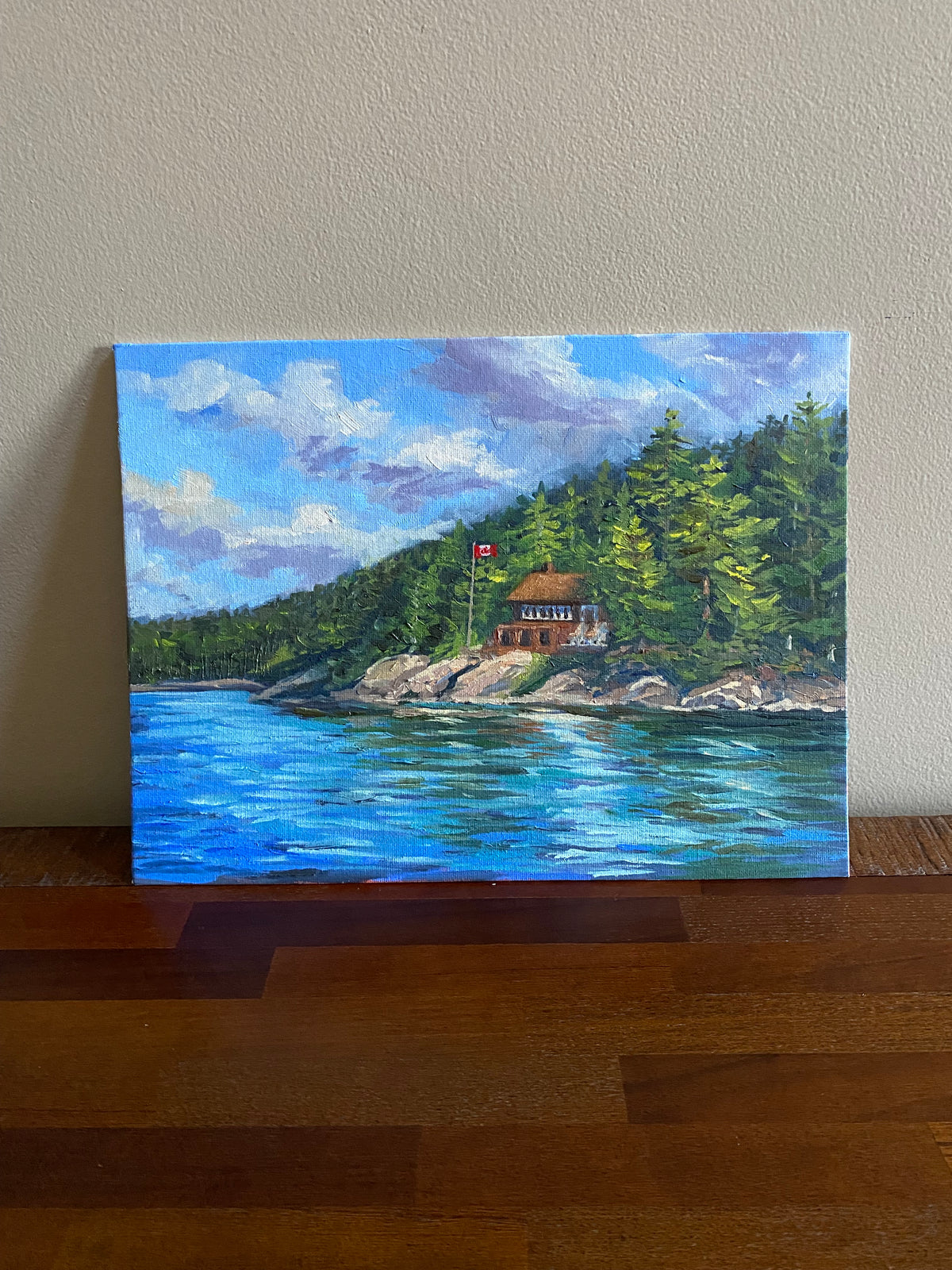 Canadian Cottage on the Lake - Original Oil Painting