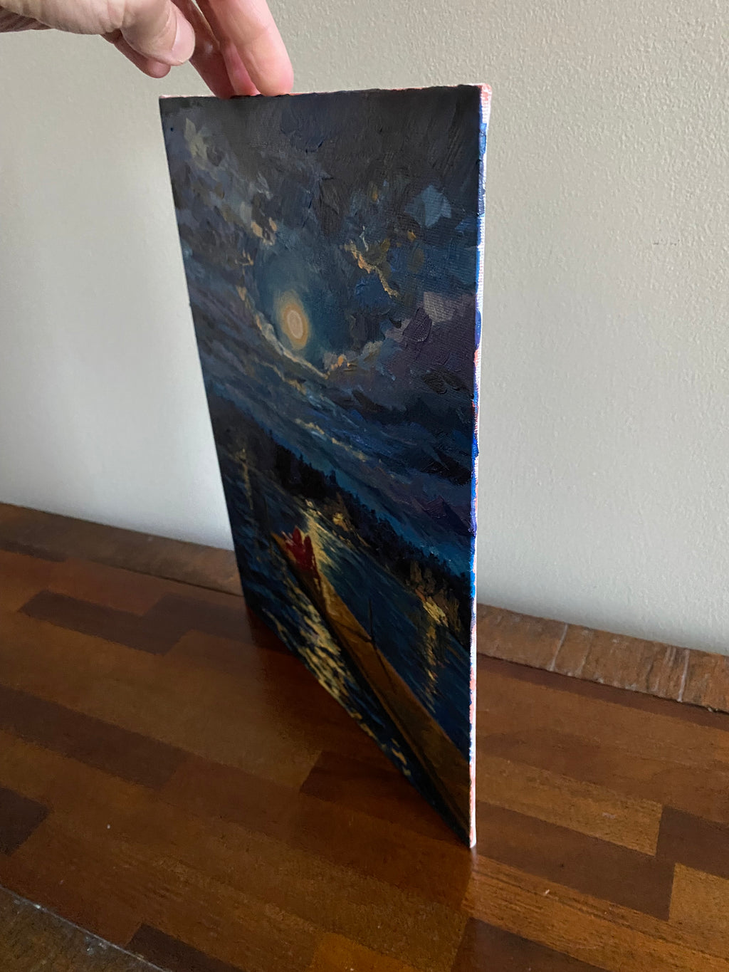Nighttime Lake on the Dock - Original Oil Painting