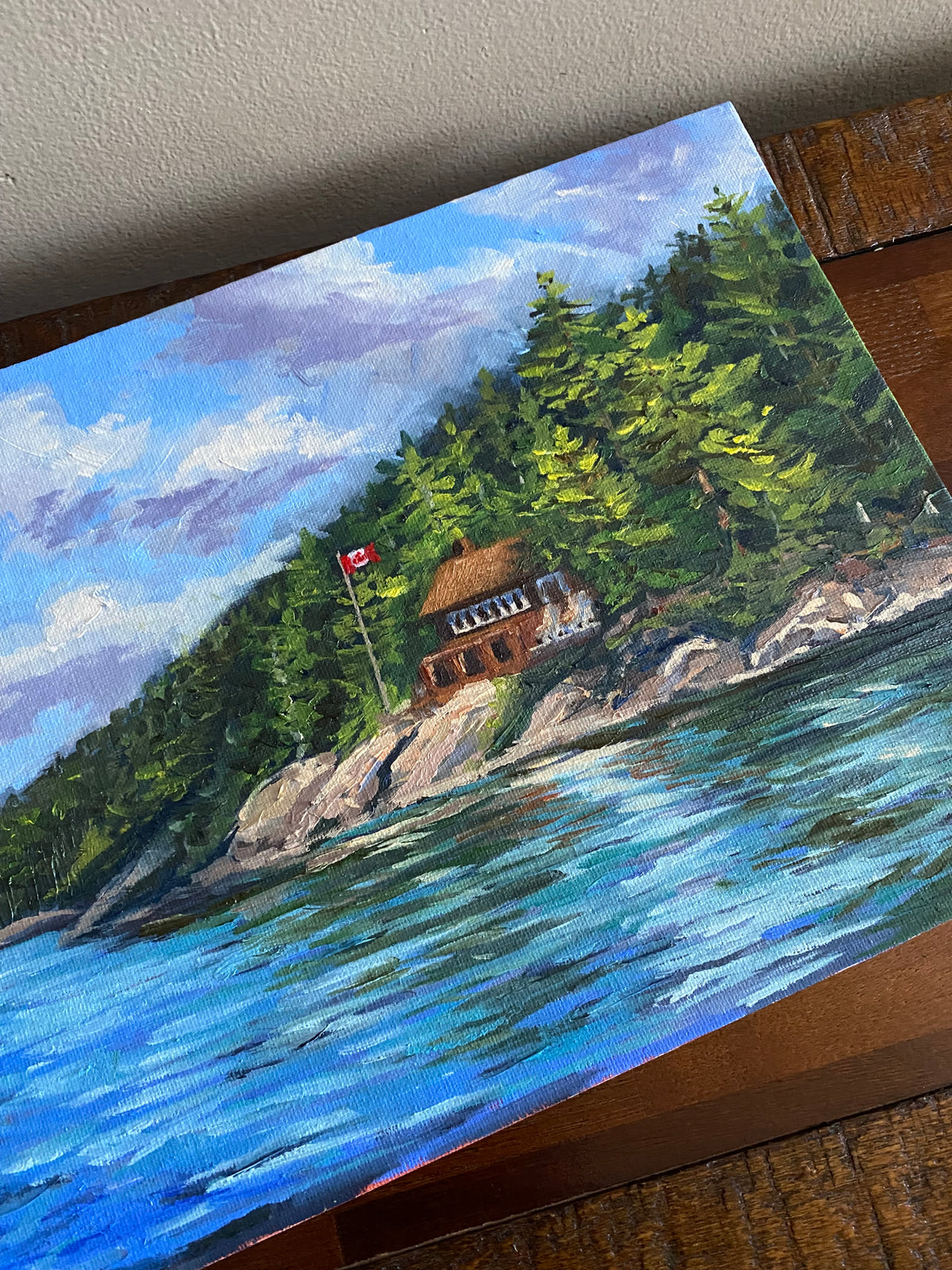 Canadian Cottage on the Lake - Original Oil Painting