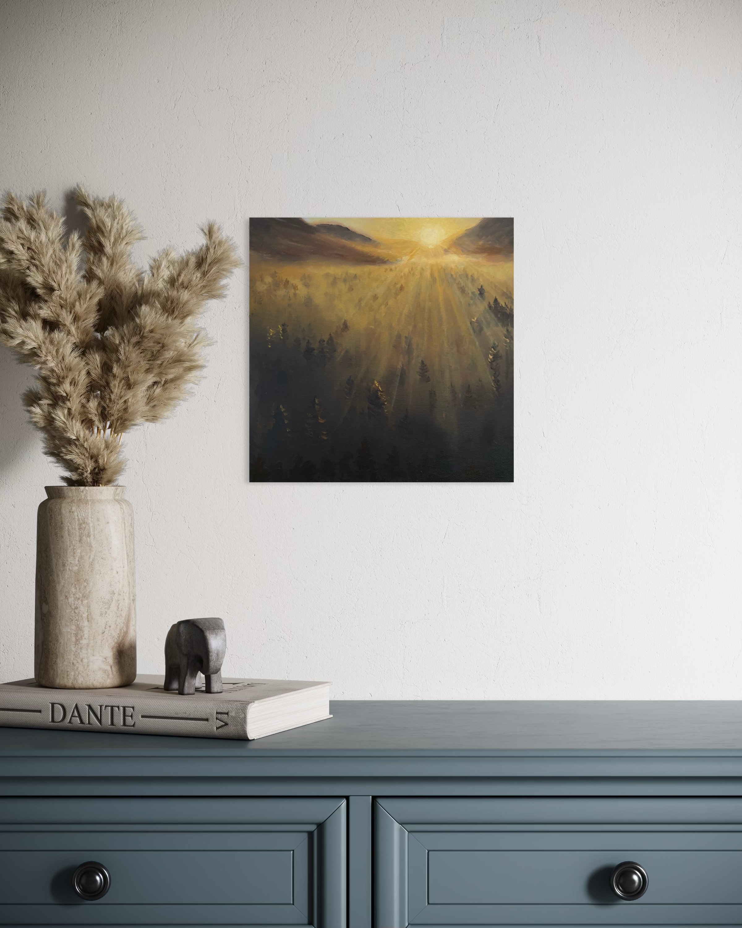 Sun Rays Above a Forest - Oil Painting