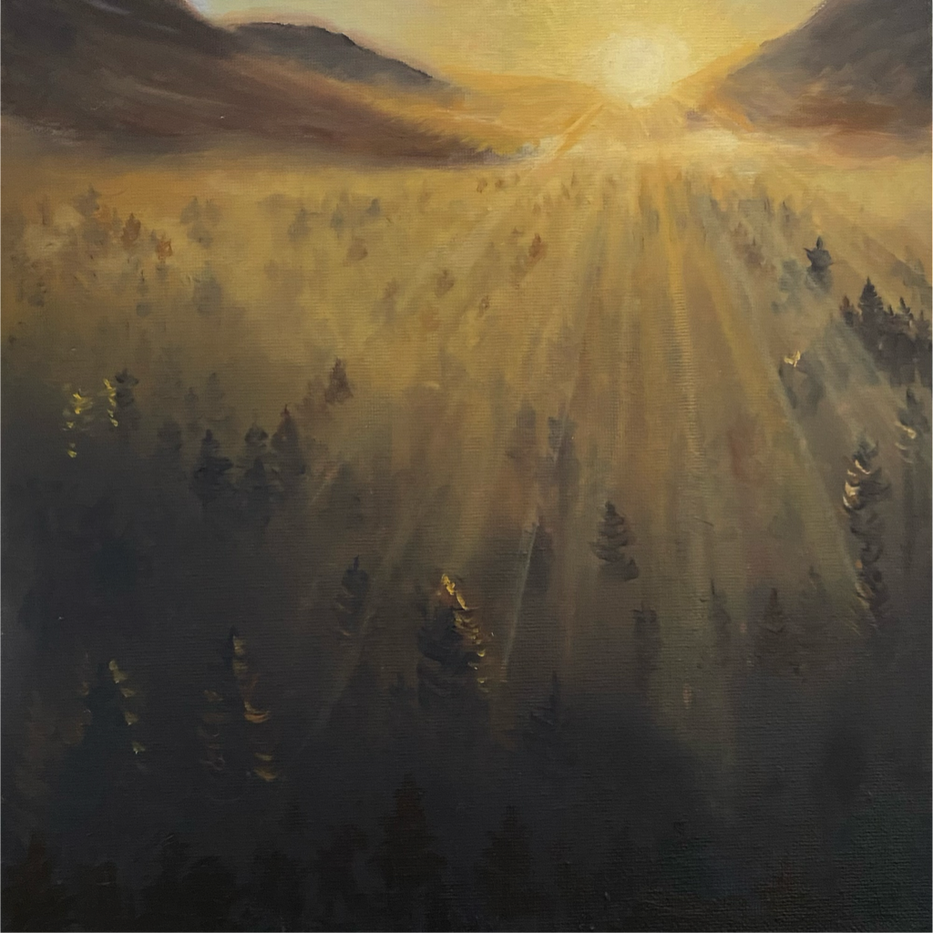 Sun Rays Above a Forest - Oil Painting