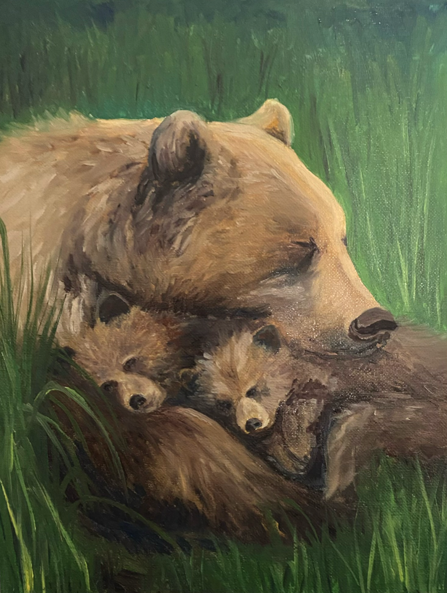 Mama Bear and Cubs - Oil Painting