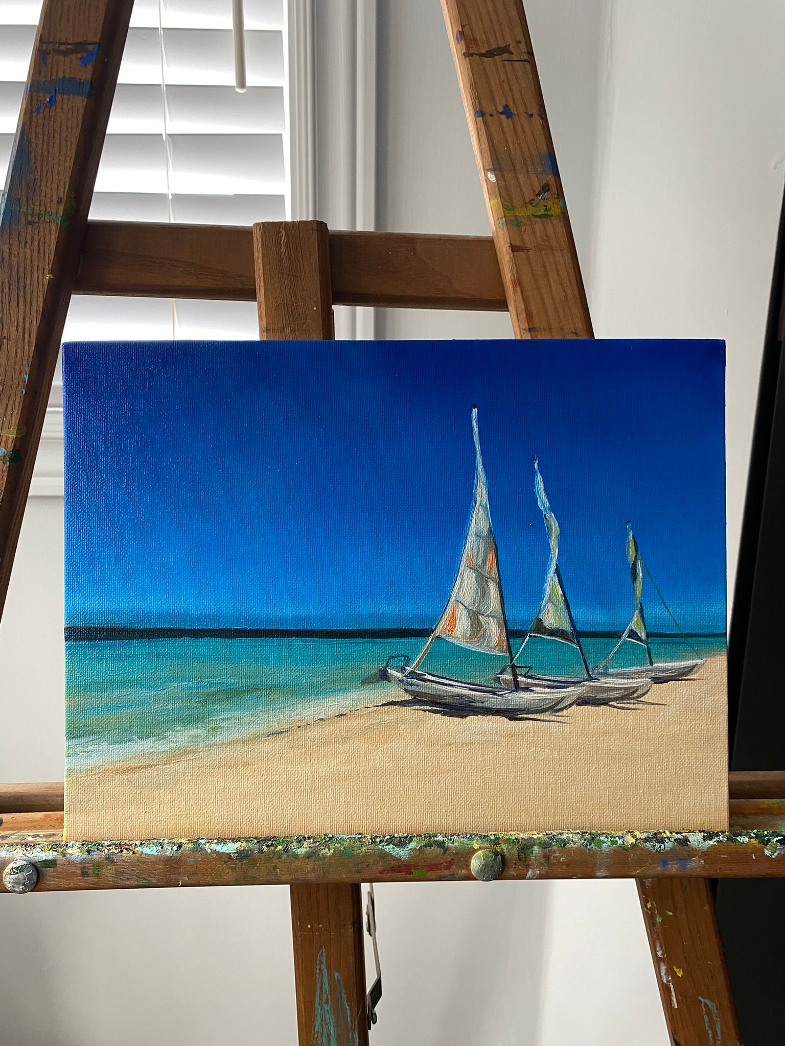 Cuban Beach and Boats Seascape - Oil Painting