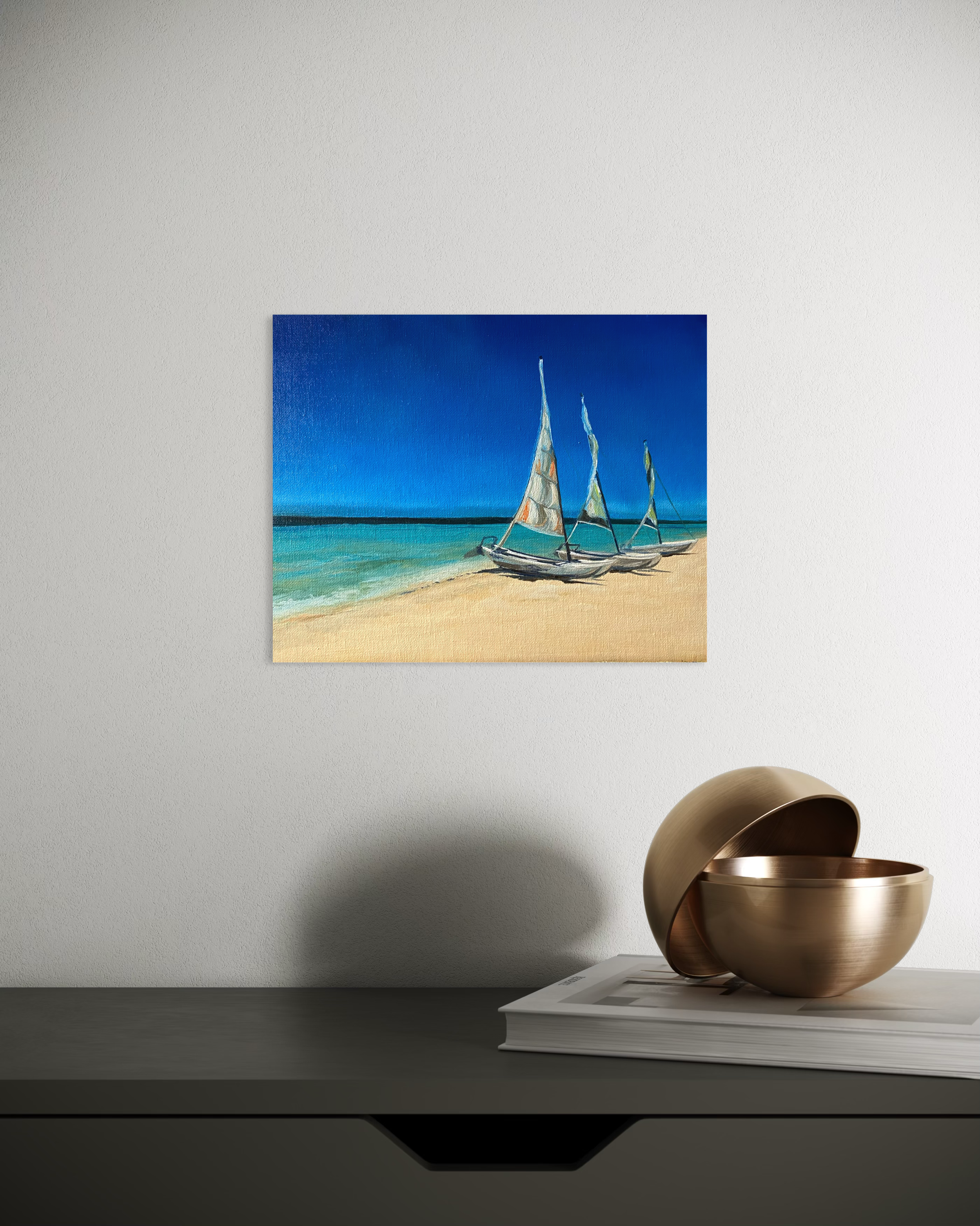 Cuban Beach and Boats Seascape - Oil Painting