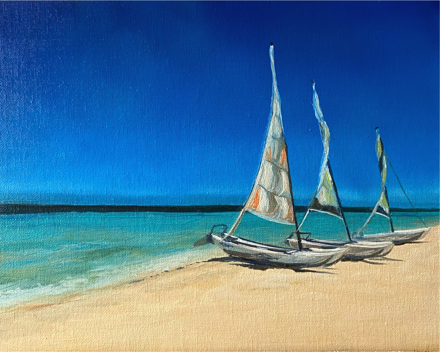 Cuban Beach and Boats Seascape - Oil Painting