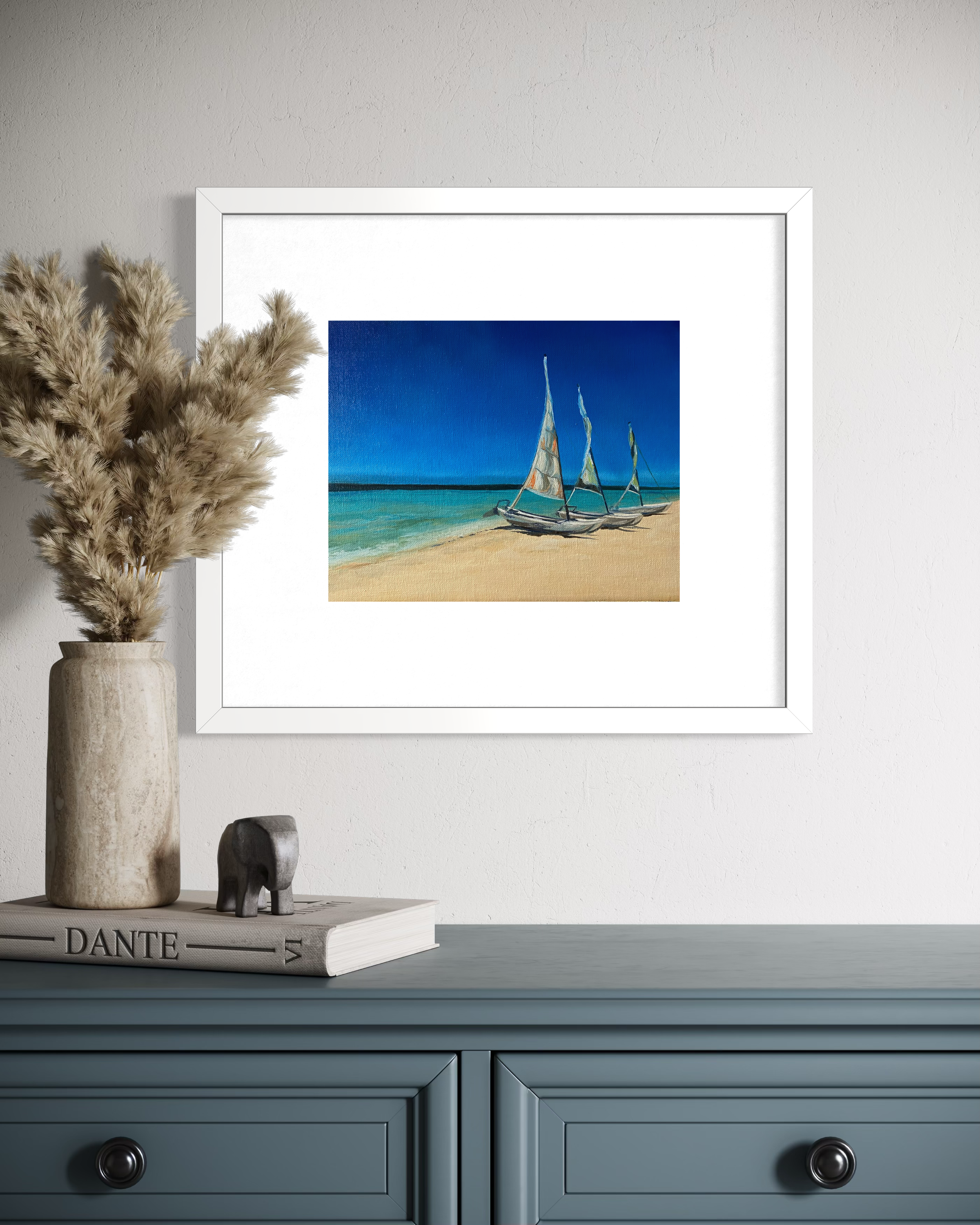 Cuban Beach and Boats Seascape - Oil Painting