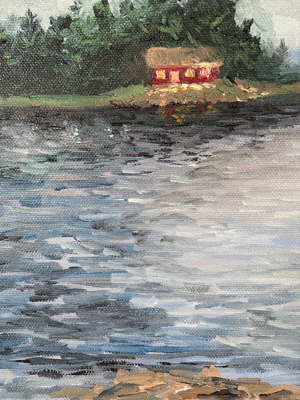 Cottage on the Lake - Oil Painting