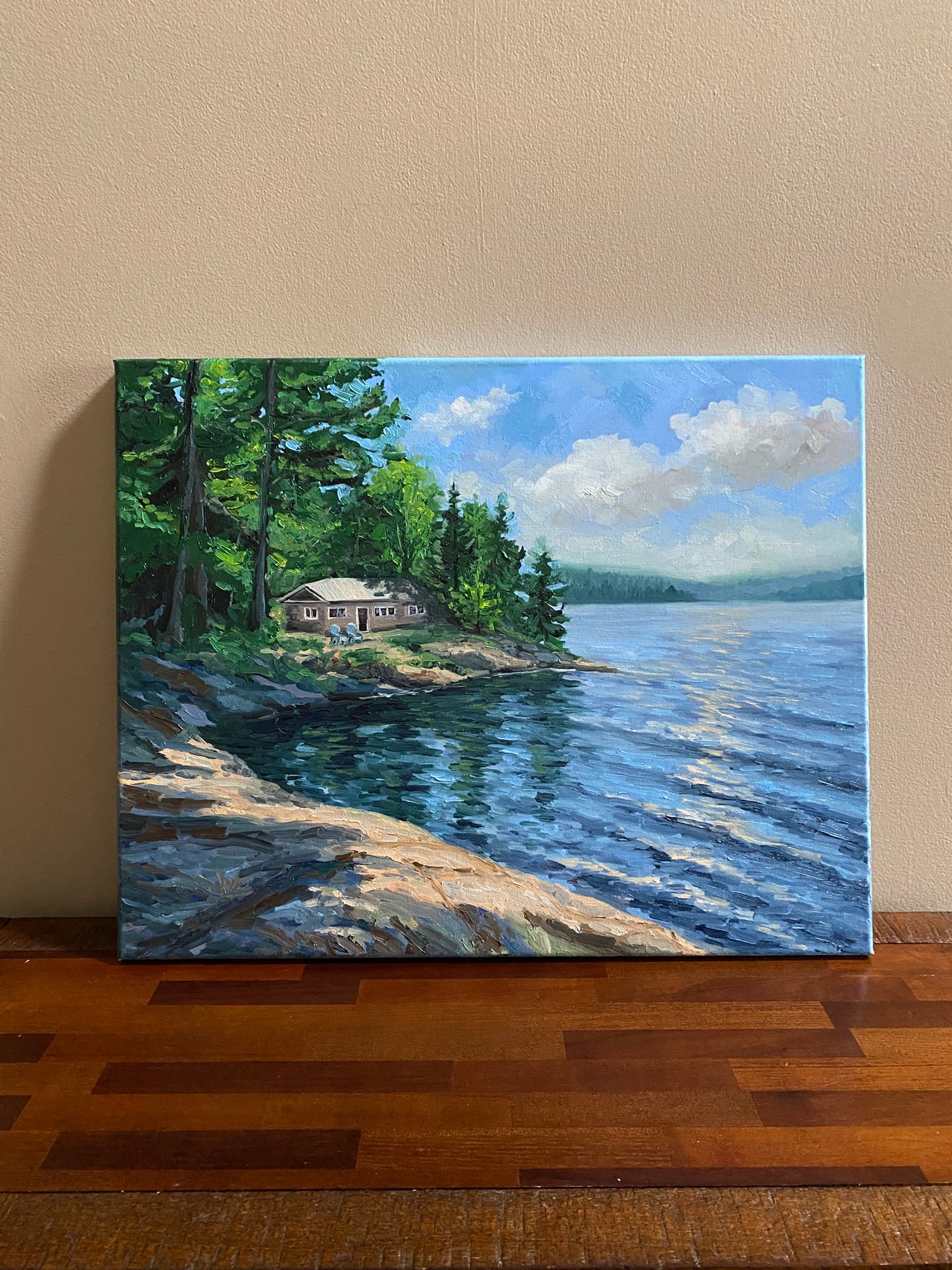 Cabin by the Lake - Original Oil Painting