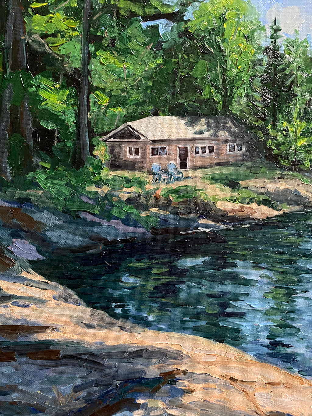 Cabin by the Lake - Original Oil Painting