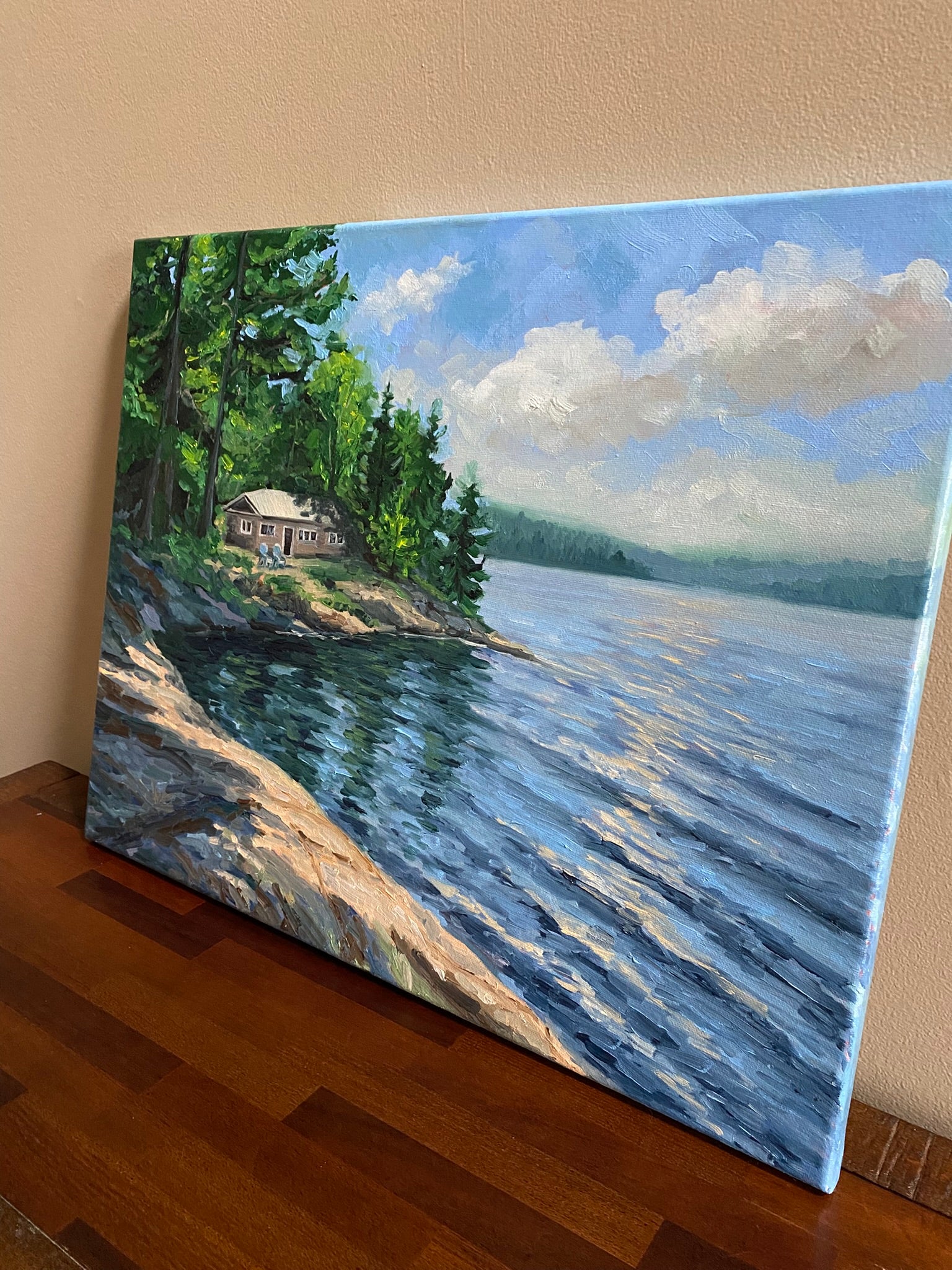 Cabin by the Lake - Original Oil Painting