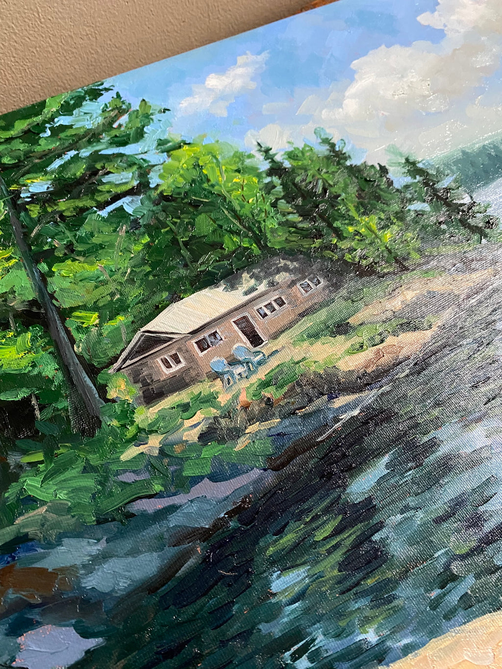 Cabin by the Lake - Original Oil Painting