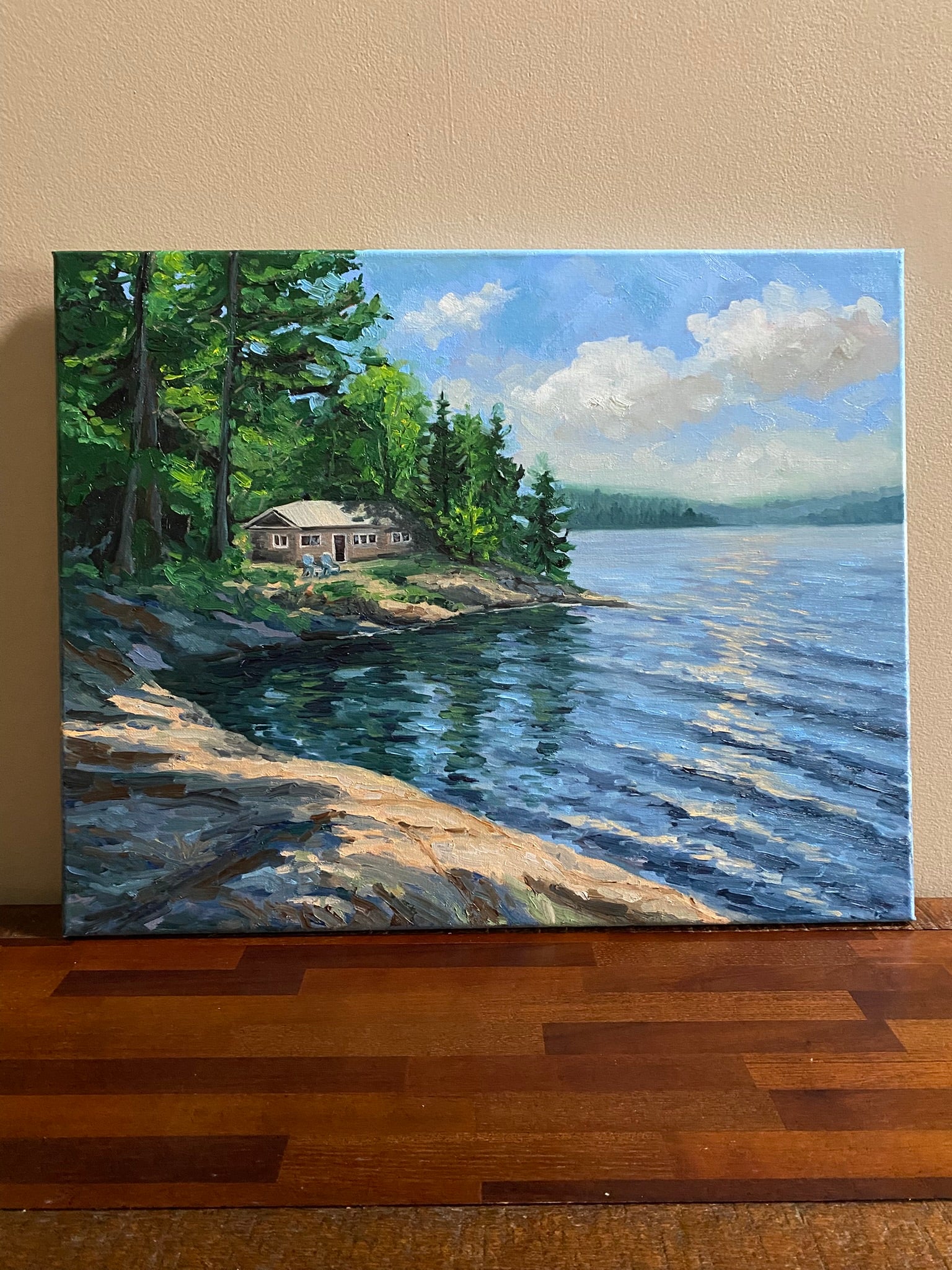 Cabin by the Lake - Original Oil Painting