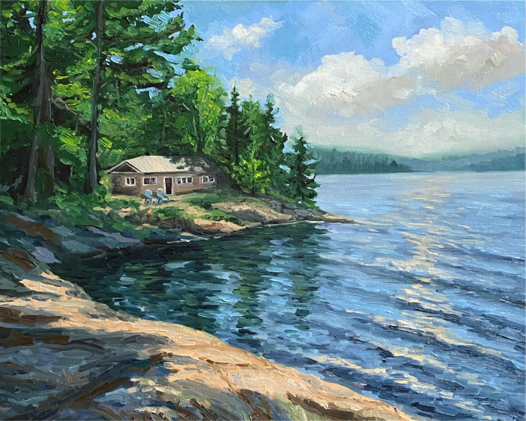 Cabin by the Lake - Original Oil Painting