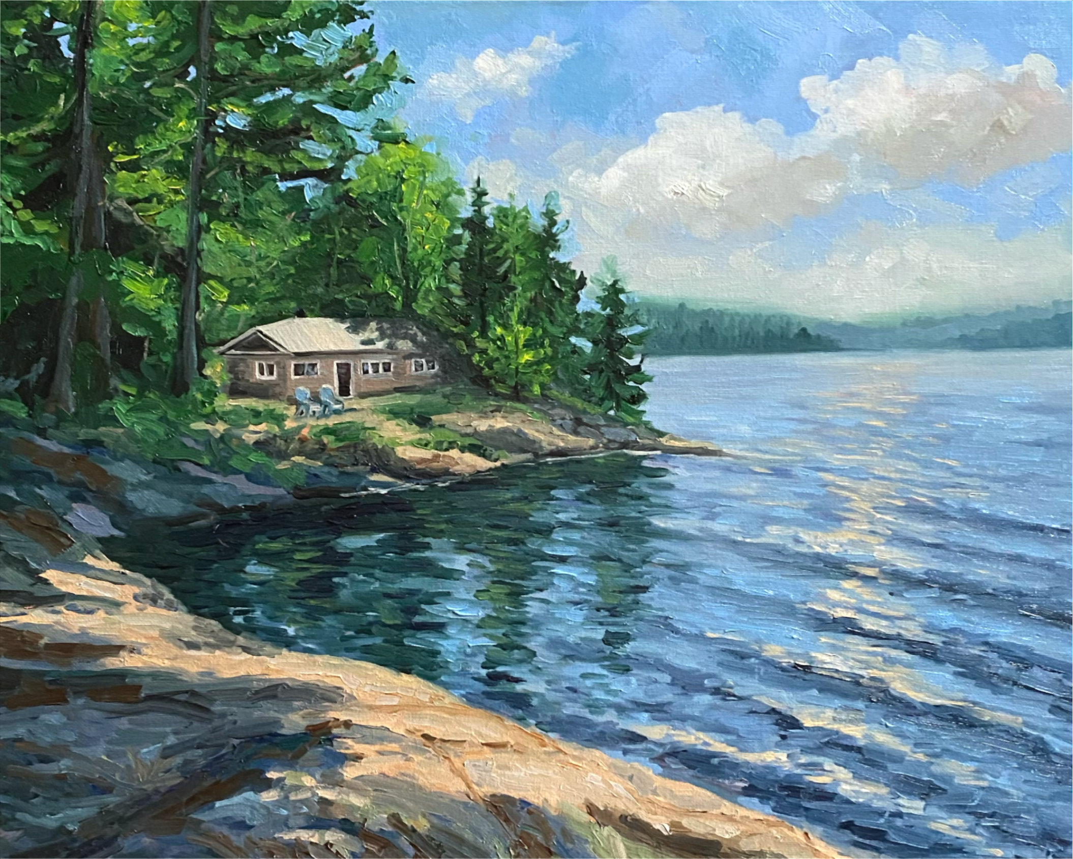Cabin by the Lake - Original Oil Painting