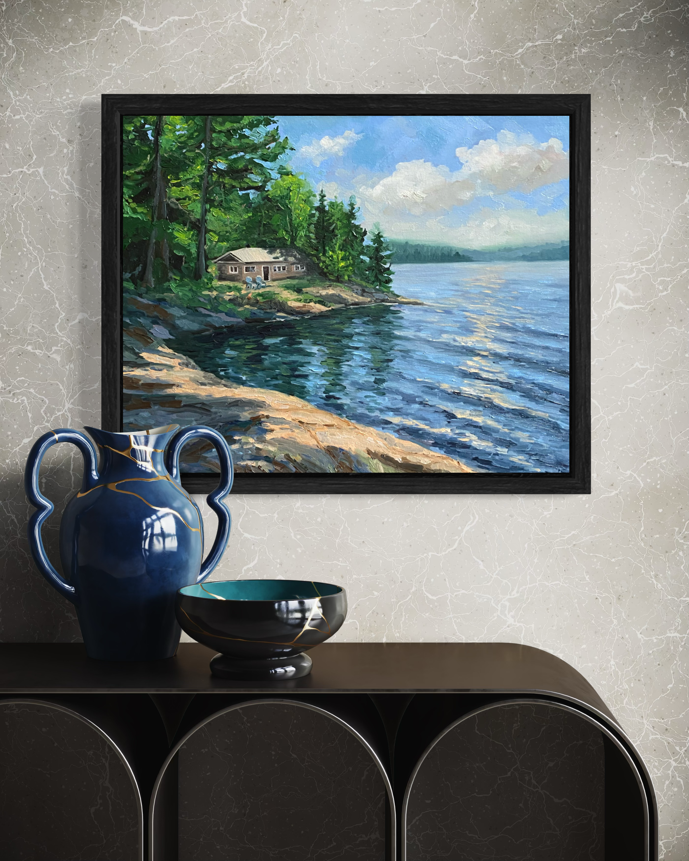 Cabin by the Lake - Original Oil Painting