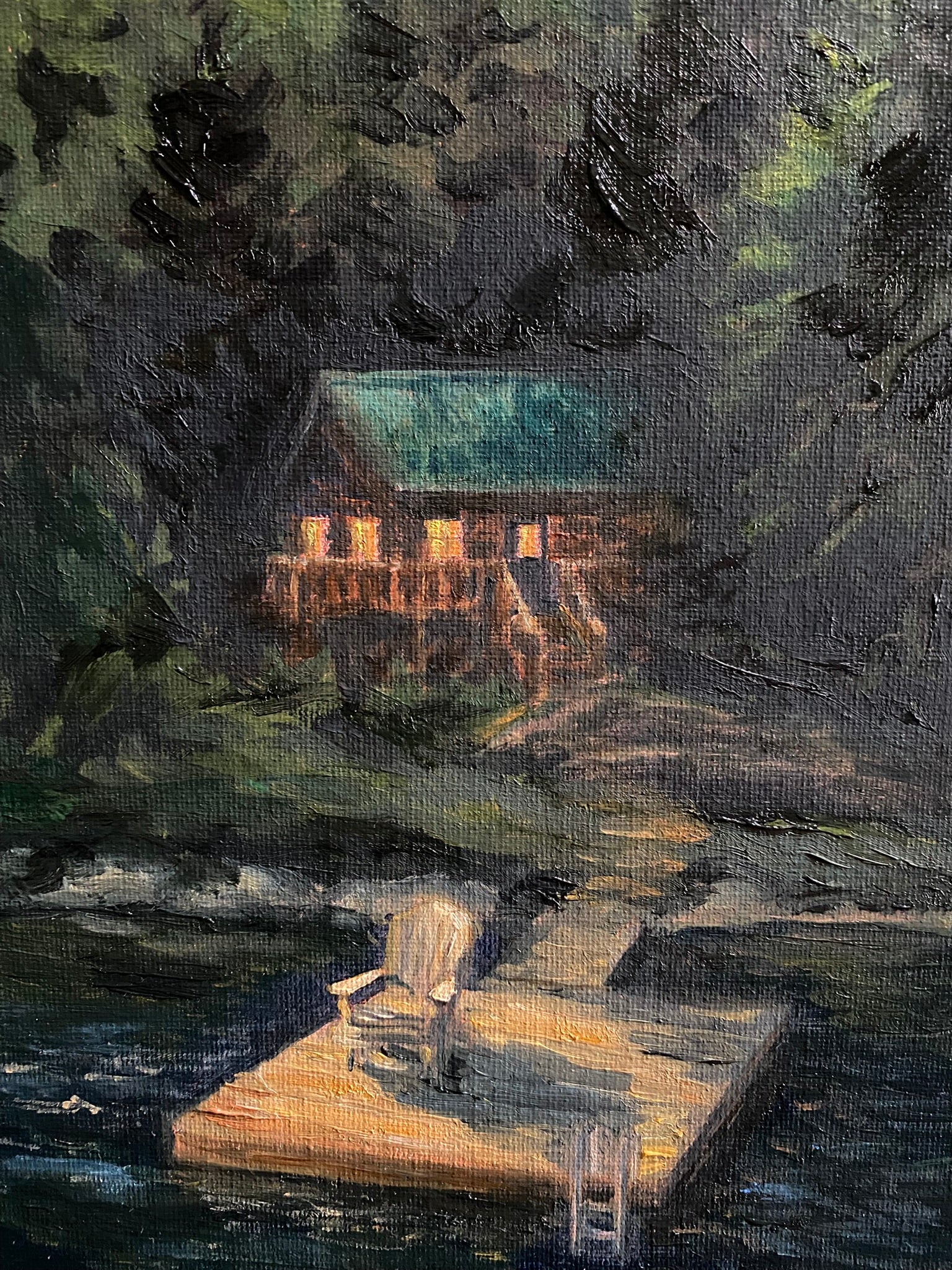 Country cottage landscape - Original Oil Painting