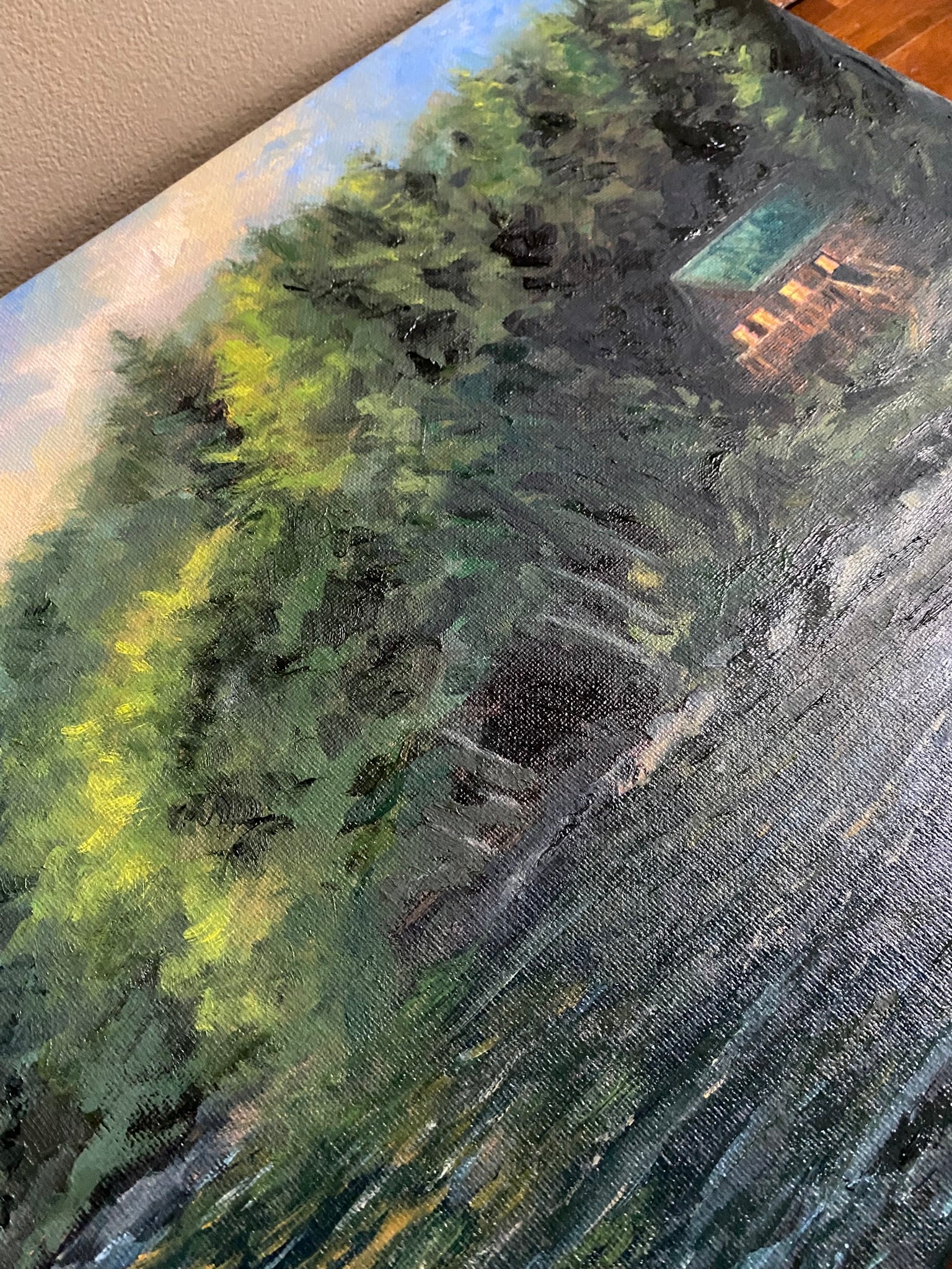 Country cottage landscape - Original Oil Painting