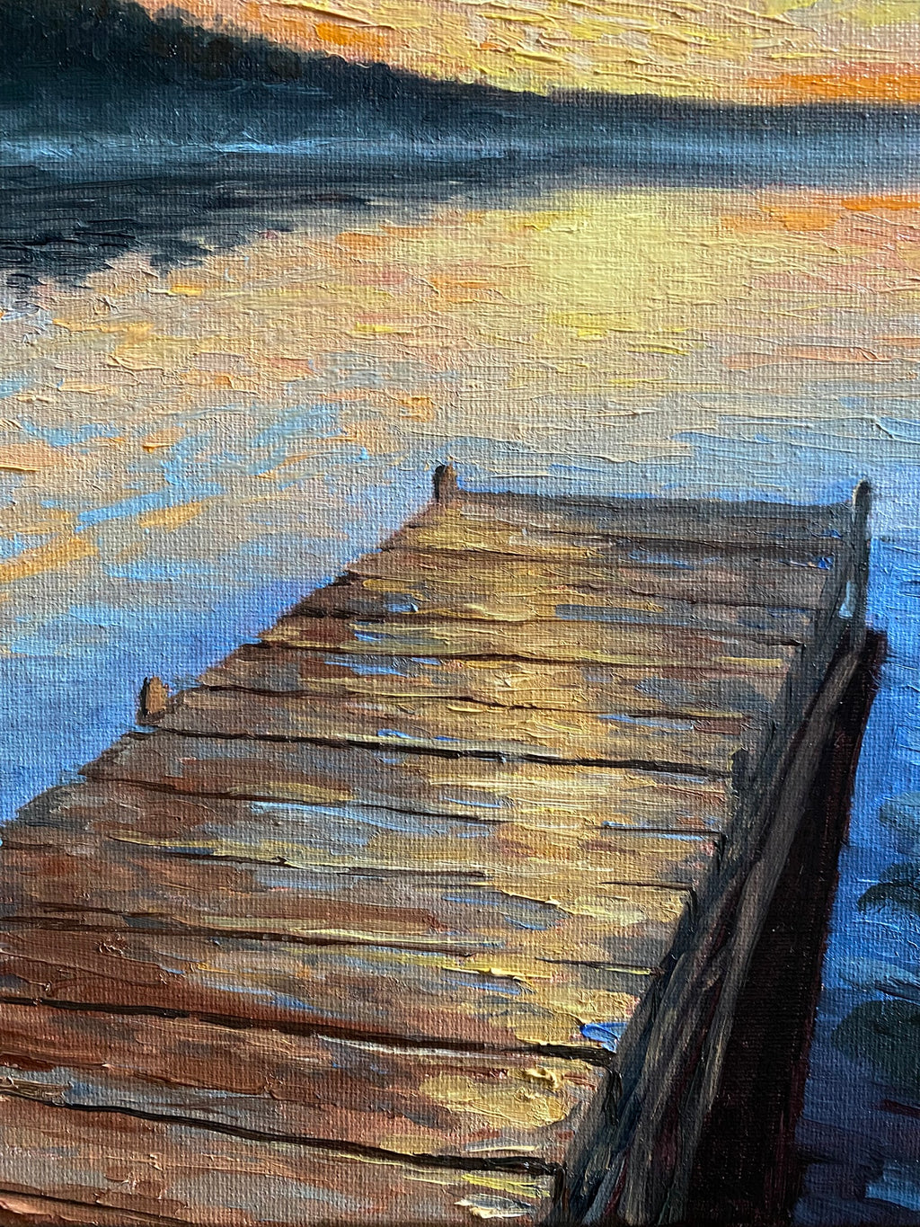 Sunrise sky over the lake - Original Oil Painting
