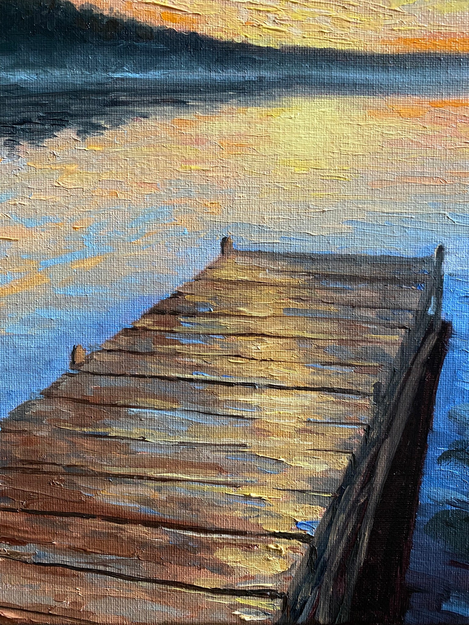 Sunrise sky over the lake - Original Oil Painting