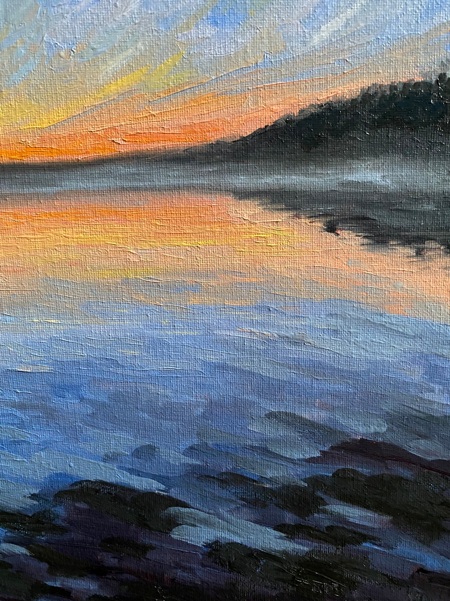 Sunrise sky over the lake - Original Oil Painting
