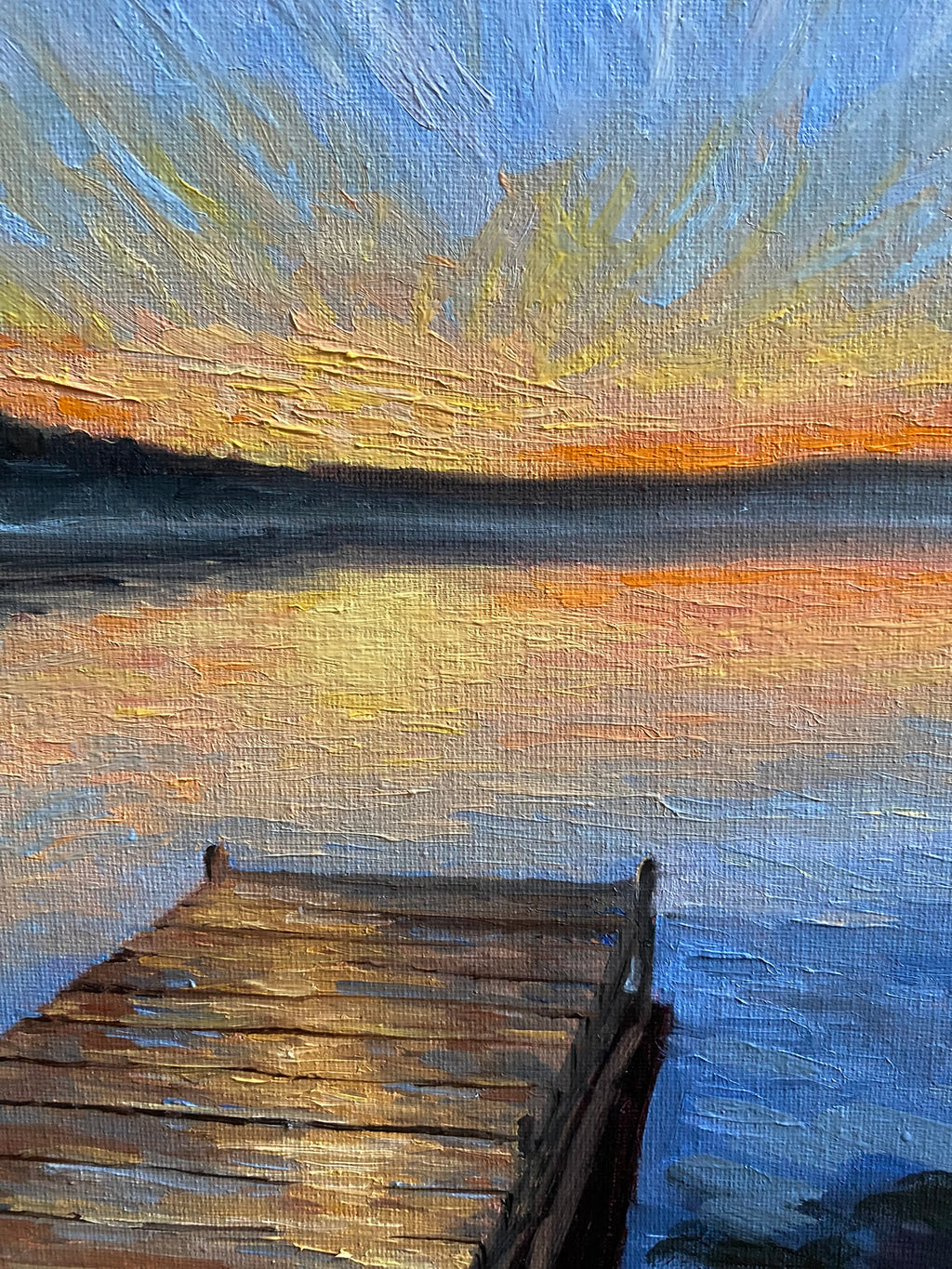 Sunrise sky over the lake - Original Oil Painting