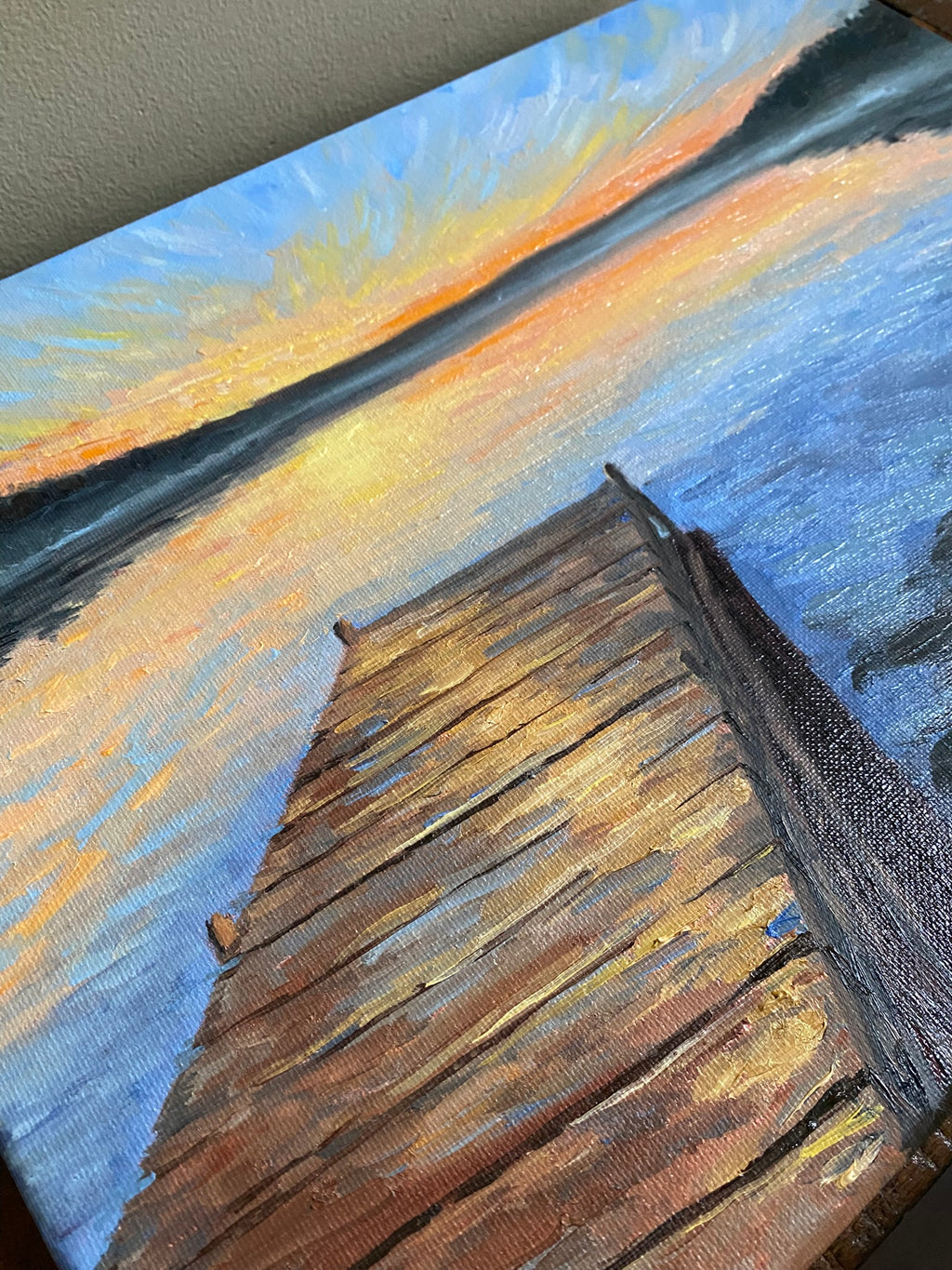 Sunrise sky over the lake - Original Oil Painting