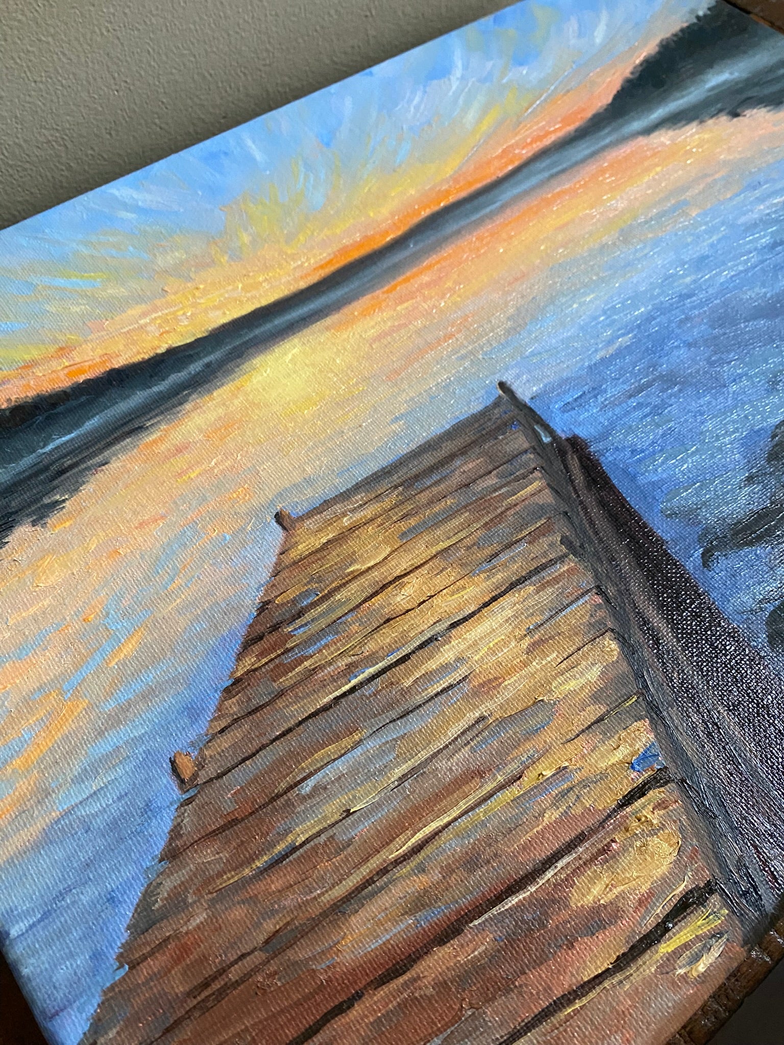 Sunrise sky over the lake - Original Oil Painting