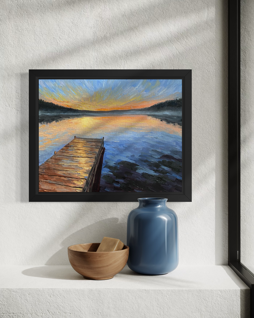 Sunrise sky over the lake - Original Oil Painting