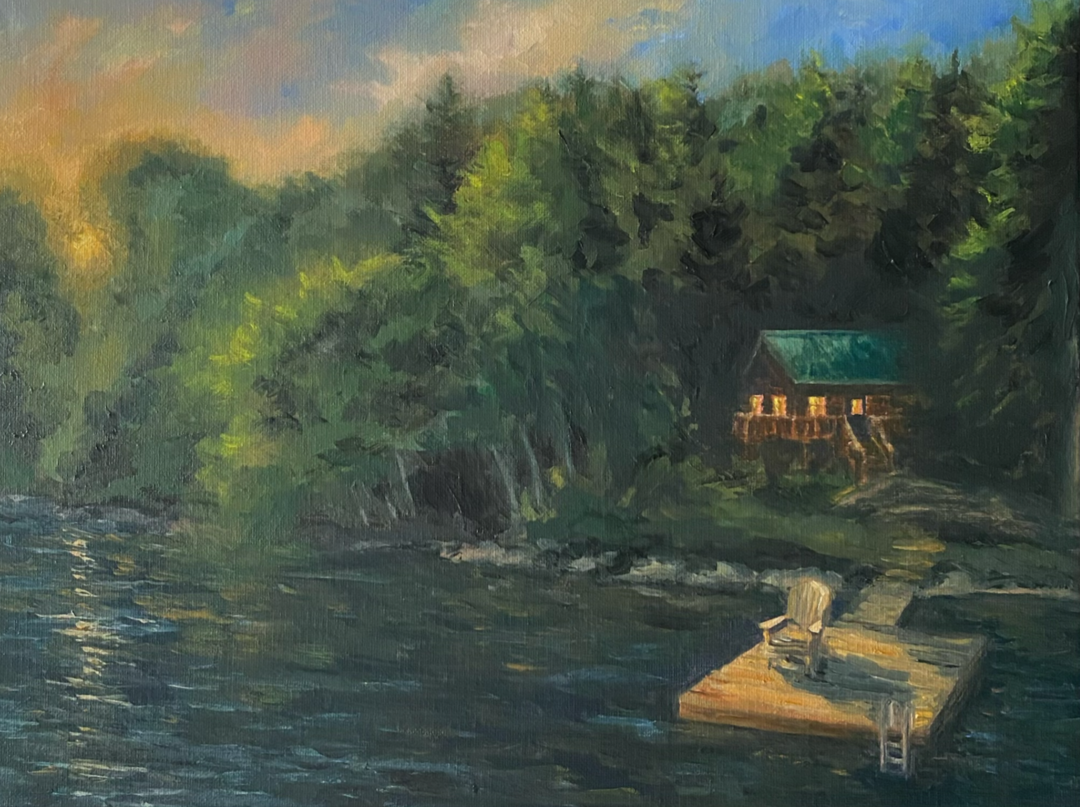 Country cottage landscape - Original Oil Painting
