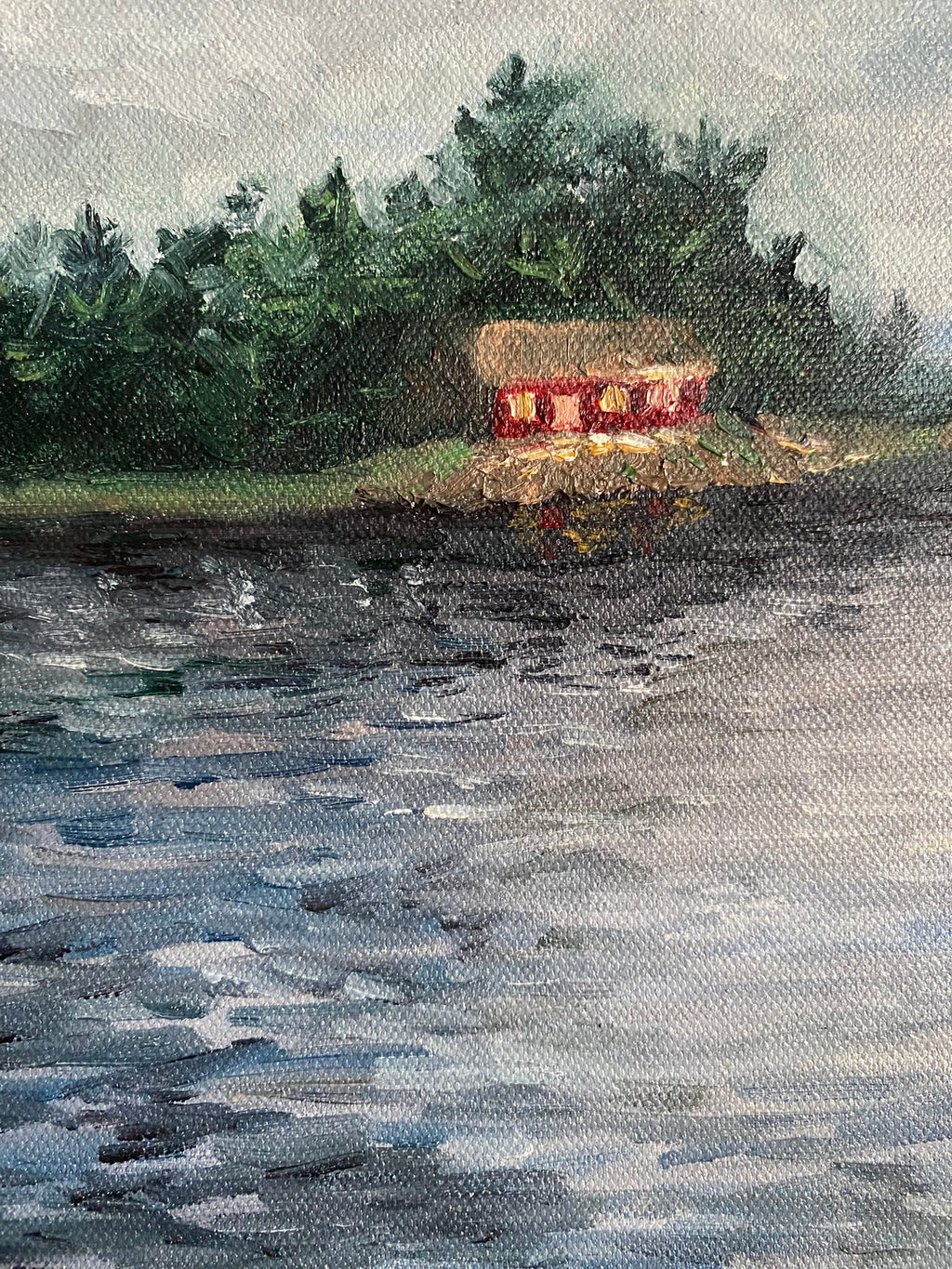 Cottage on the Lake - Oil Painting