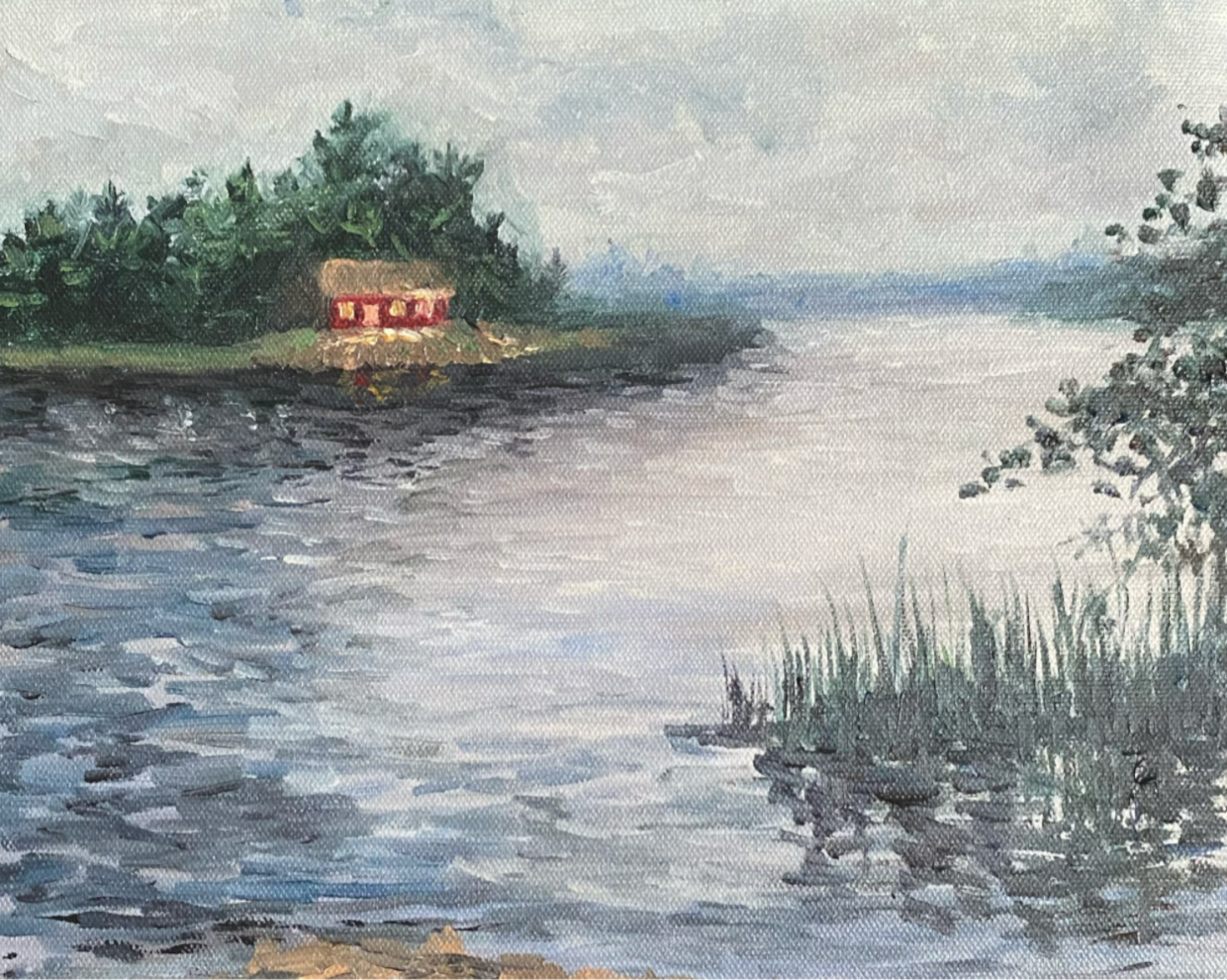 Cottage on the Lake - Oil Painting
