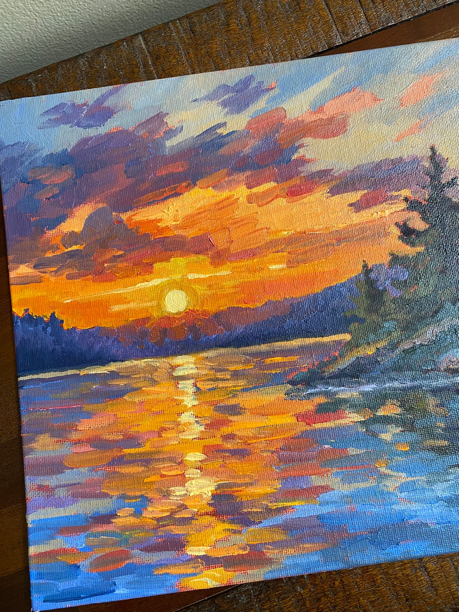Summer Sunset over the Lake - Original Oil Painting