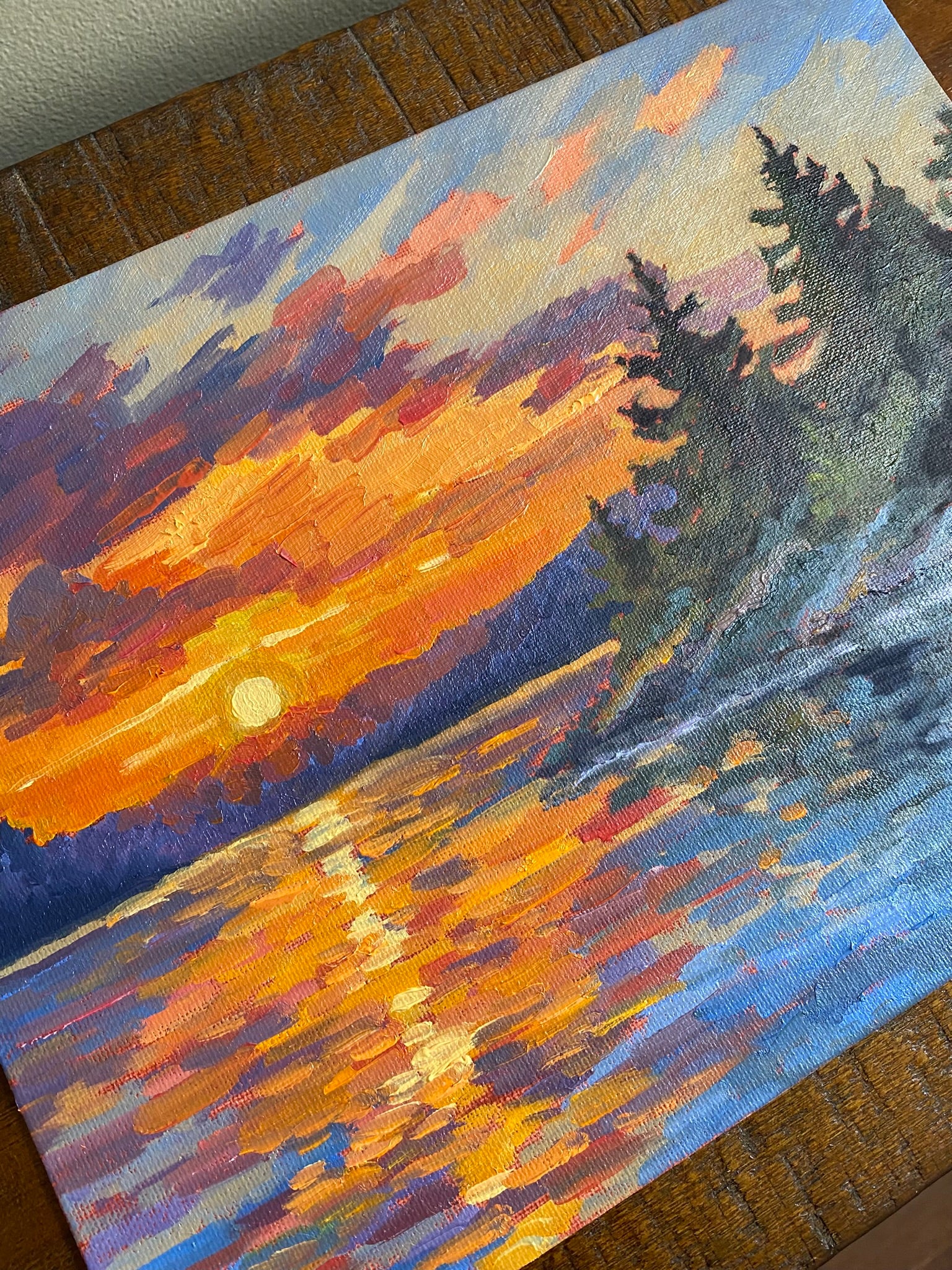 Summer Sunset over the Lake - Original Oil Painting