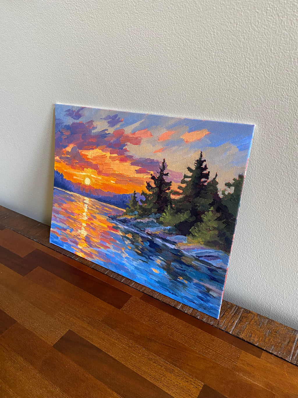 Summer Sunset over the Lake - Original Oil Painting