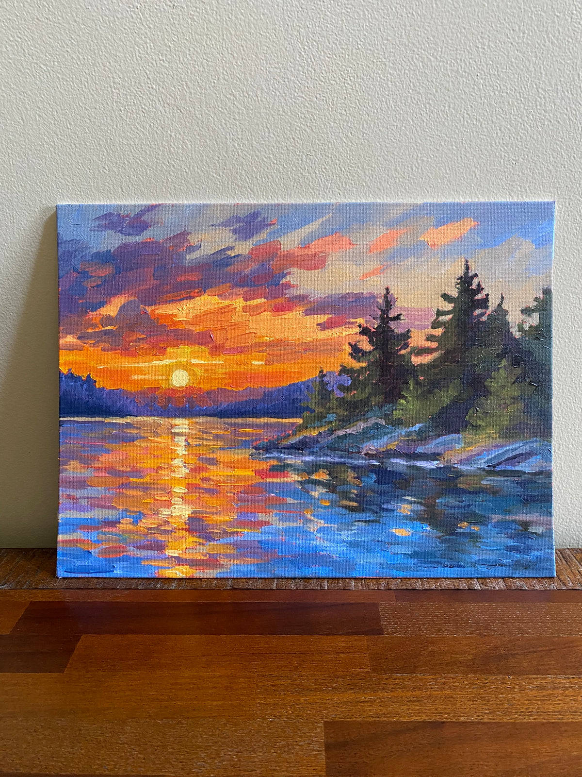 Summer Sunset over the Lake - Original Oil Painting