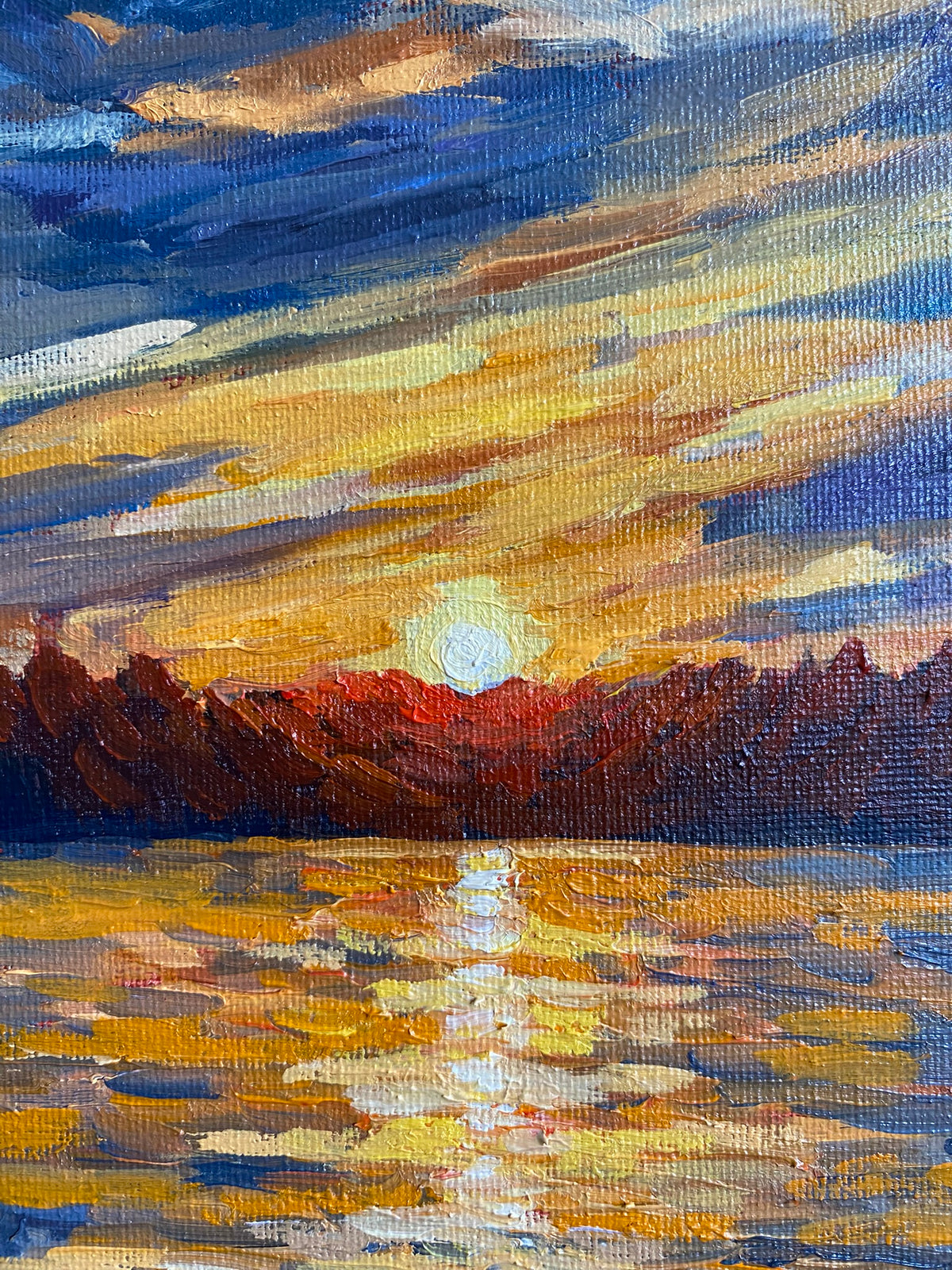 Sunset on the Lake - Original Oil Painting